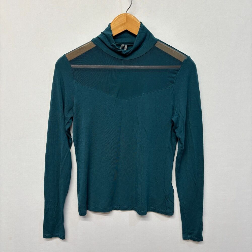Anthropologie Long Sleeve Sheer Mesh Shoulder Turtleneck Top Size Medium D025 -4